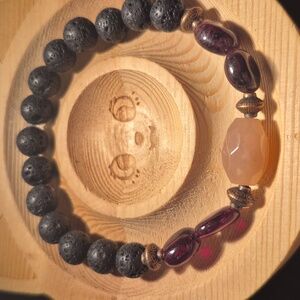 Peach moonstone and garnet with lava beads